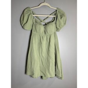 Princess Polly Mini Dress Green Puff Sleeve Criss Cross Backless Women's‎